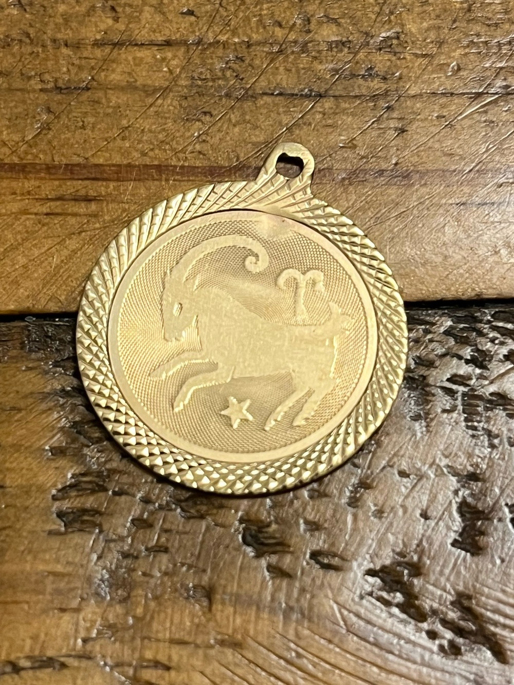10K Gold 1” Aries Pendant Zodiac Charm Ram vintage Symbol Sign Goat Yellow Coin
